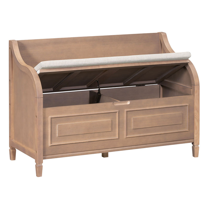 Trexm Rustic Style Solid Wood Entryway Multifunctional Storage Bench With Safety Hinge - Brown / Beige
