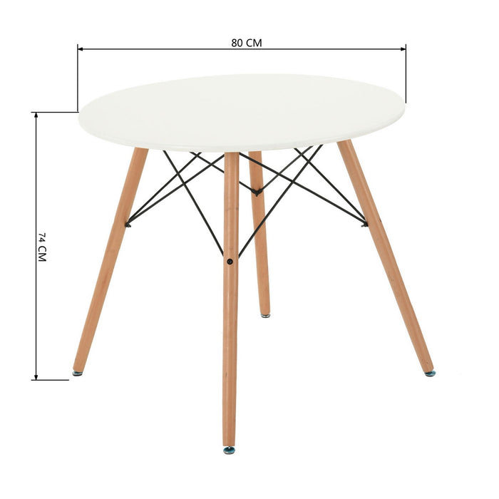 Dia. 31.5" Round Dining Table With Beech Wood Legs, Modern Wooden Kitchen Table For Dining Room Kitchen (White)
