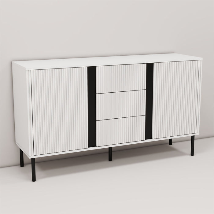 White Blister Modern Three Drawers And Two Door Side Cabinets