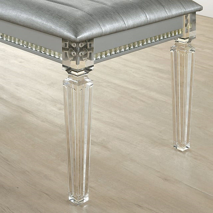 Antique Classic Silver Bench Only Contemporary Solid Wood Acrylic Legs Crystal And Mirror Accent
