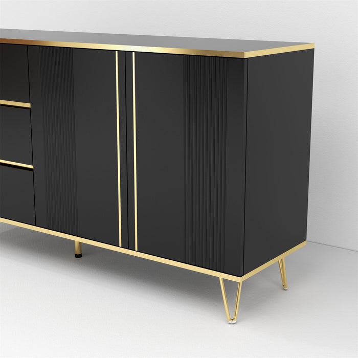 3 Drawers And 2 Doors Light Luxury Sideboard Buffet Cabinet - Black / Gold