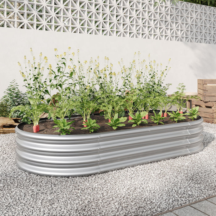 Raised Garden Bed Outdoor, Oval Large Metal Raised Planter Bed For For Plants, Vegetables And Flowers - Silver