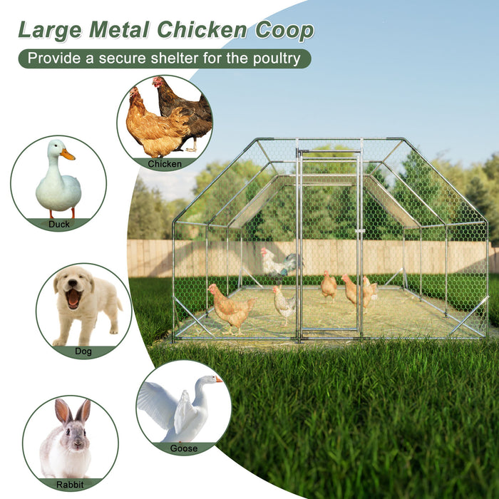 Galvanized Large Walk In Chicken Coop Cage Farm Poultry Run Hutch Metal Hen House