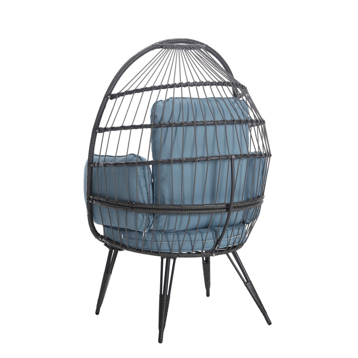 Coolmore Egg Chair Wicker Outdoor Indoor Oversized Large Lounger With Stand Cushion Egg Basket Chair 350Lbs Capacity For Patio, Garden Backyard Balcony, Blue
