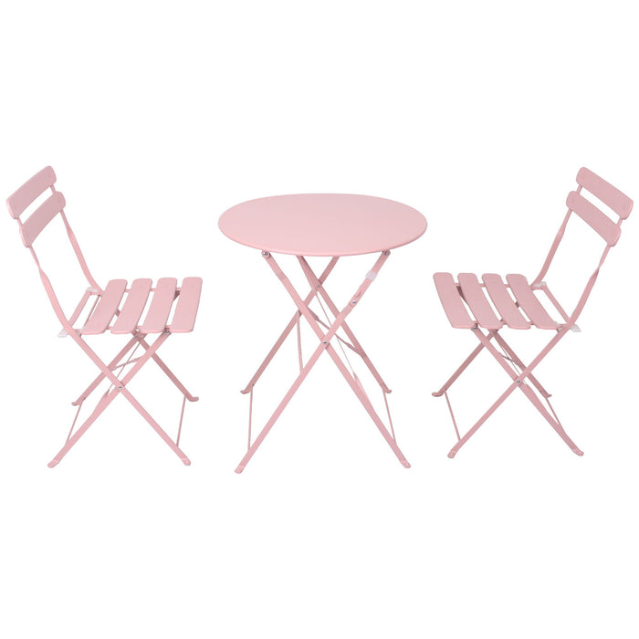 3 Pieces Patio Bistro Balcony Metail Chair Table Set - Pink