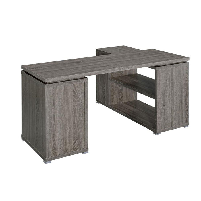 L-Shape Office Desk With Drawers And Shelves, Weathered Grey