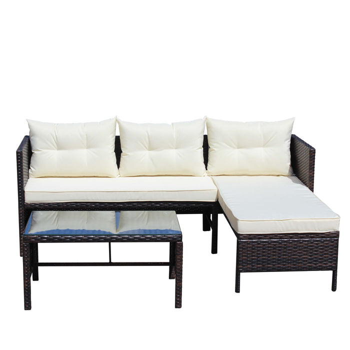 Outdoor Patio Furniture Sets 3 Piece Conversation Set Wicker Ratten Sectional Sofa With Seat Cushions (Beige Cushion)