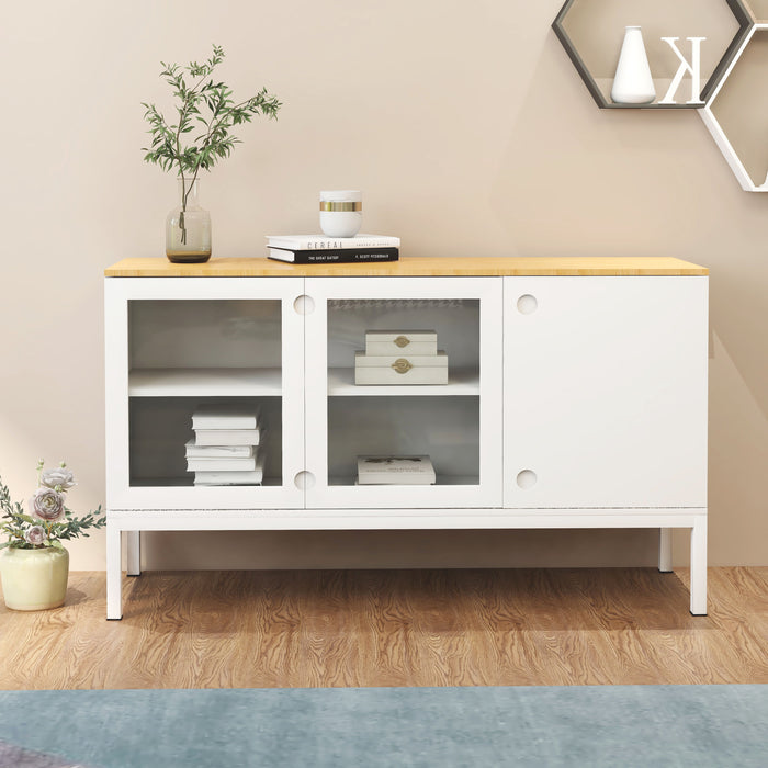 Dining Sideboard With 2 Glass Doors - White