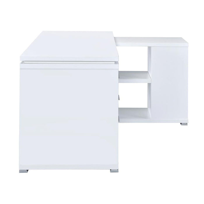 L-Shape Office Desk With Drawers And Shelves, White