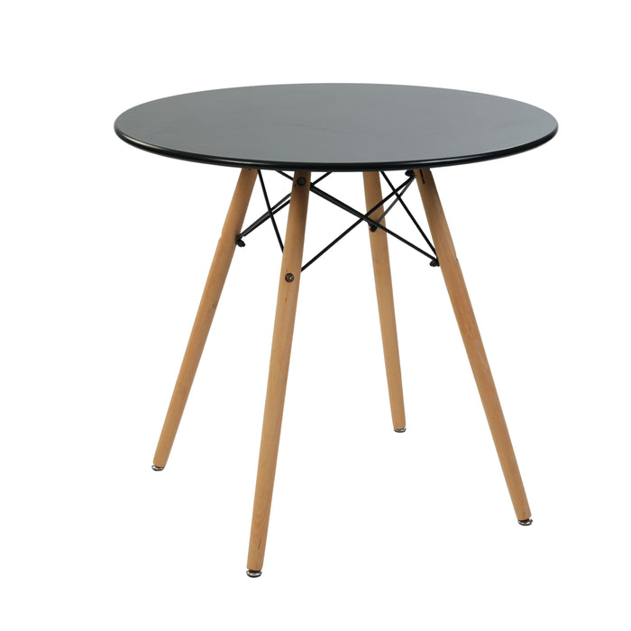 Dia. 31.5" Round Dining Table With Beech Wood Legs, Modern Wooden Kitchen Table For Dining Room Kitchen (Black)