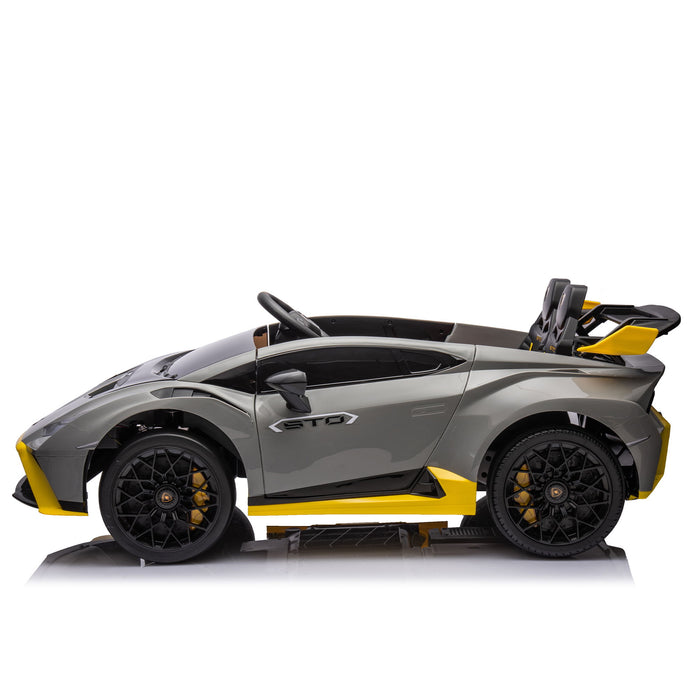Lamborghini Huracan Sto 24V Kids Electric Ride - On Dri Feet Car: Speeds 1.86 - 5.59 Mph, Ages 3 - 8, Foam Front Wheels, 360° Spin, LED Lights, Dynamic Music, Early Learning, USB Port, Dri Feet Feature - Gray