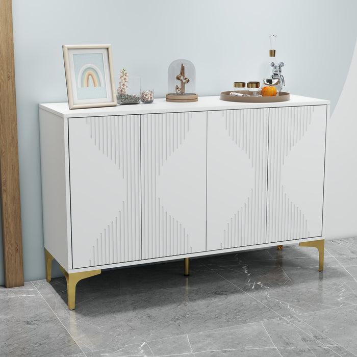 White Four Door Cream Style Side Cabinet
