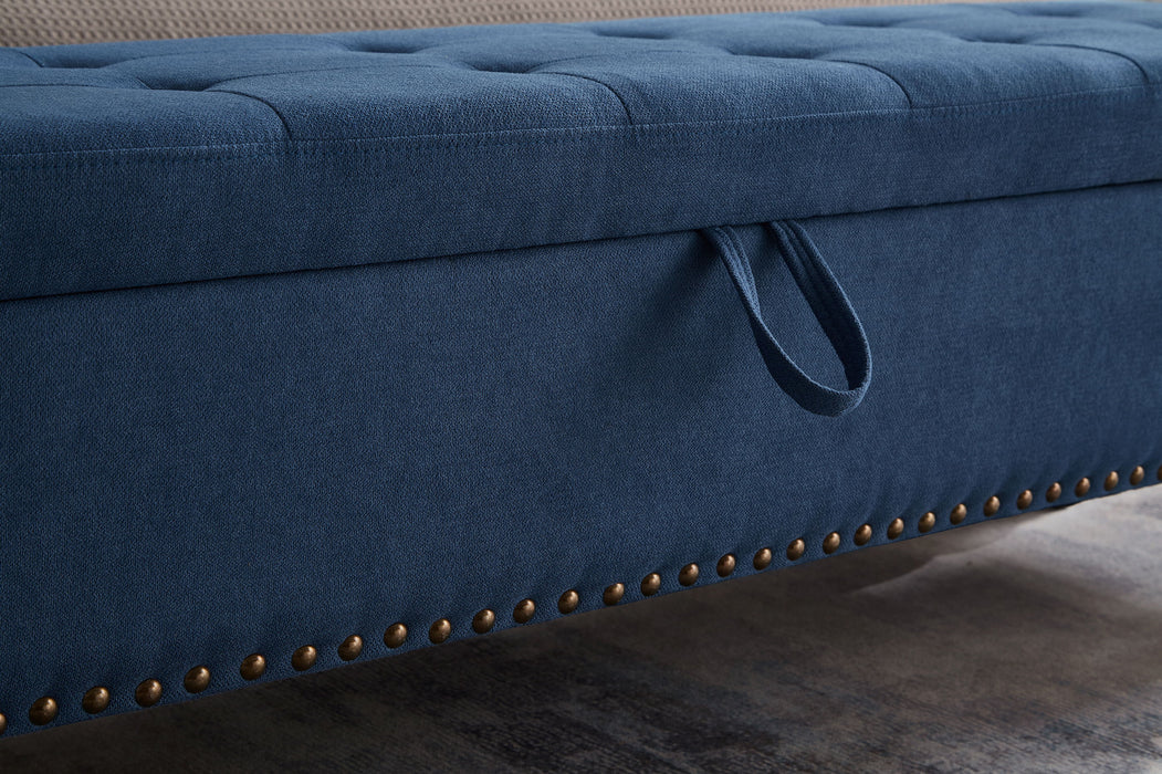 59" Bed Bench With Storage Blue Fabric
