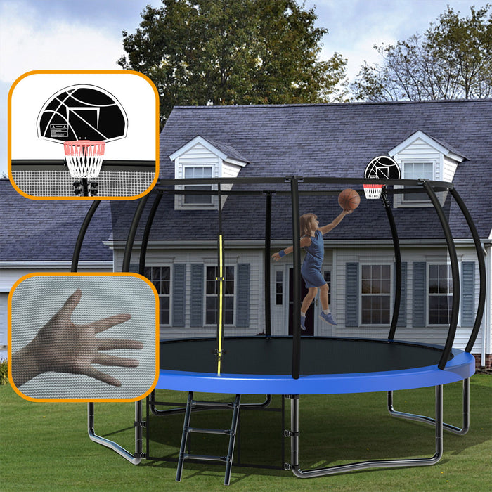 12 Feet Recreational Kids Trampoline With Safety Enclosure Net & Ladder, Outdoor Recreational Trampolines