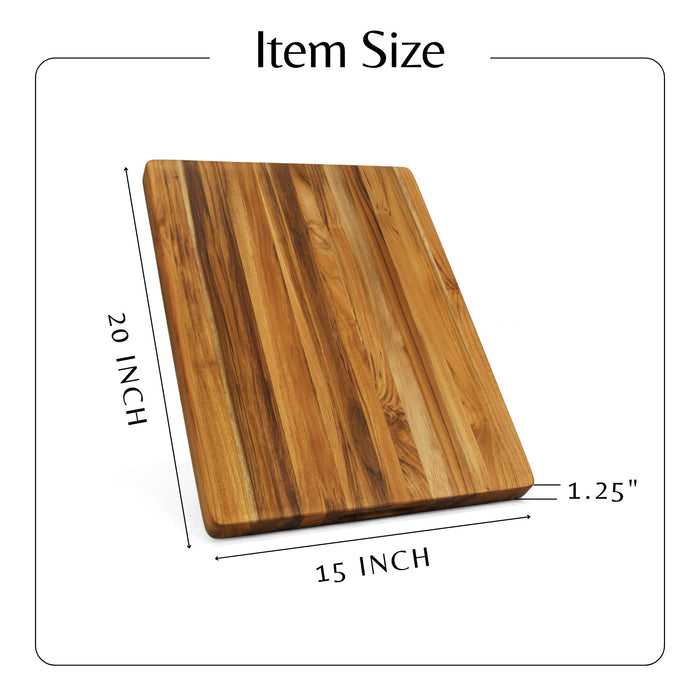 Teak Cutting Board Reversible Chopping Serving Board Multipurpose Food Safe Thick Board, Medium Size 20X15X1.25" - Dark Brown