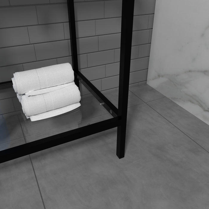 Goodyo 24" Bathroom Vanity Single Sink Countertop With Tempered Glass Open Shelf And Metal Frame, Black