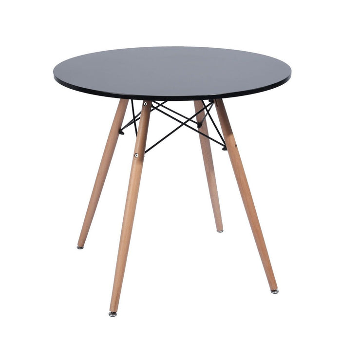 Dia. 31.5" Round Dining Table With Beech Wood Legs, Modern Wooden Kitchen Table For Dining Room Kitchen (Black)