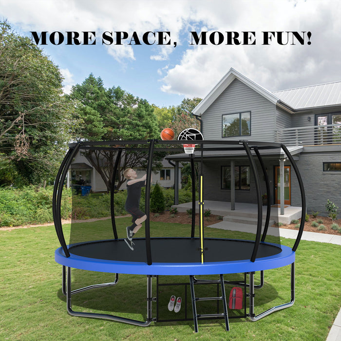12 Feet Recreational Kids Trampoline With Safety Enclosure Net & Ladder, Outdoor Recreational Trampolines