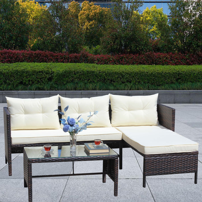 Outdoor Patio Furniture Sets 3 Piece Conversation Set Wicker Ratten Sectional Sofa With Seat Cushions (Beige Cushion)