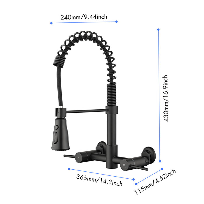 3 Functions Wall Mounted Bridge Kitchen Faucet - Black