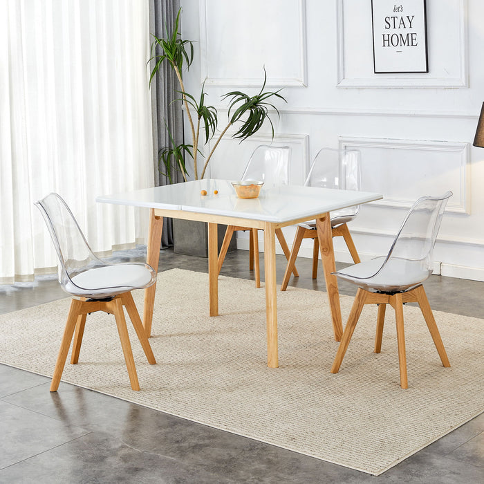 White Stone Burning Tabletop With Rubber Wooden Legs, Foldable Computer Desk, Foldable Office Desk, 4 Modern Chairs Can Rotate 360 Degrees The Seat Cushion Is Made Of PU Material