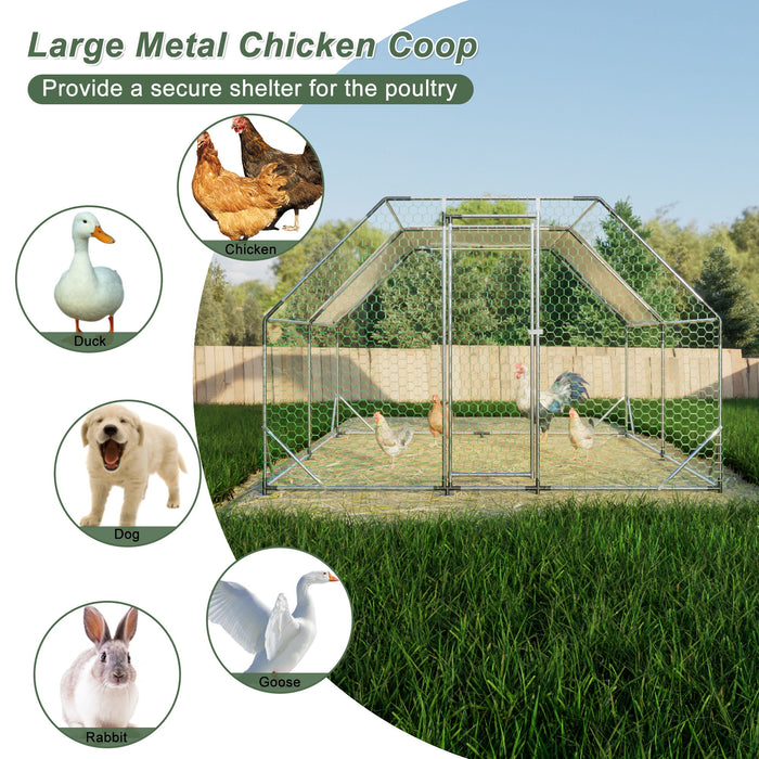 Galvanized Large Metal Walk In Chicken Coop Cage Farm Poultry Run Hutch Hen House