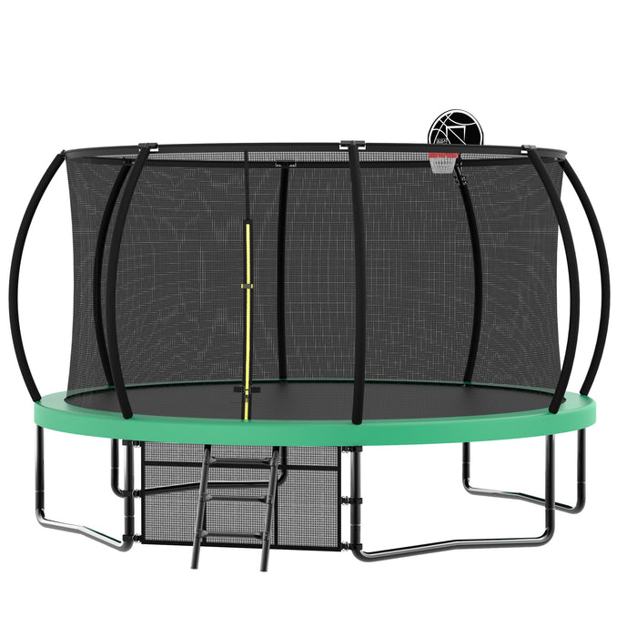 12 Feet Recreational Kids Trampoline With Safety Enclosure Net & Ladder, Recreational Trampolines