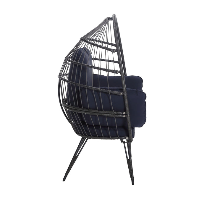 Coolmore Egg Chair Wicker Outdoor Indoor Oversized Large Lounger With Stand Cushion Egg Basket Chair 350Lbs Capacity For Patio, Garden Backyard Balcony, Navy