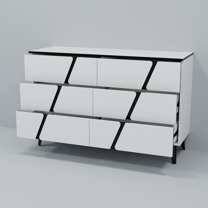 White Blister Twill Modern Six Drawer Cabinet