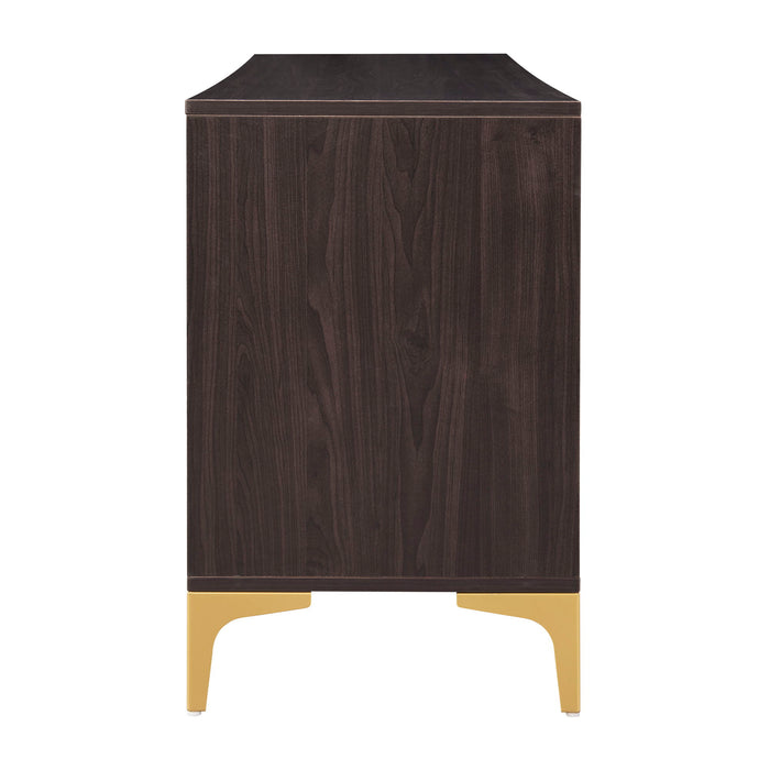Trexm 58" L Sideboard With Gold Metal Legs And Handles Sufficient Storage Space Magnetic Suction Doors (Espresso)