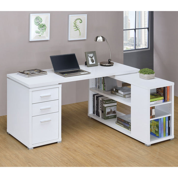 L-Shape Office Desk With Drawers And Shelves, White