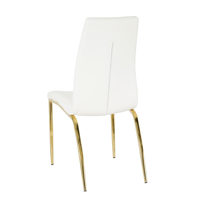 Modern Simple Table And Chair Set, One Table And Four Chairs. Transparent Tempered Glass Table Top, Solid Base. Gold Plated Metal Chair Legs (Set of 5) - White / Black