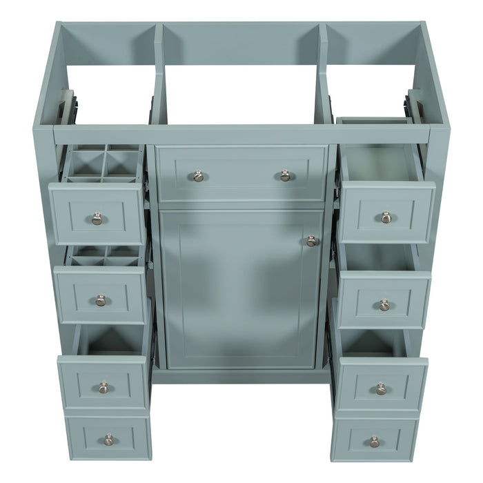 Bathroom Vanity Without Sink, Cabinet Base Only, One Cabinet And Six Drawers, Green