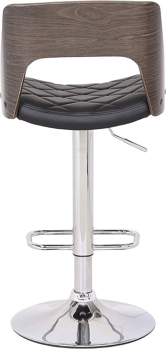 Vintage Hydraulic Li Feet Adjustable Swivel Barstool, 24" - 32" Curved Lines Chrome Weathered Oak Wood Finish Upholstered Seat Counter Height
