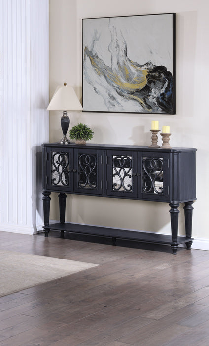 Traditional Formal Side Board Dark Brown Finish Beautifully Carved Design Open Shelve Storage Dining Room Wooden Furniture