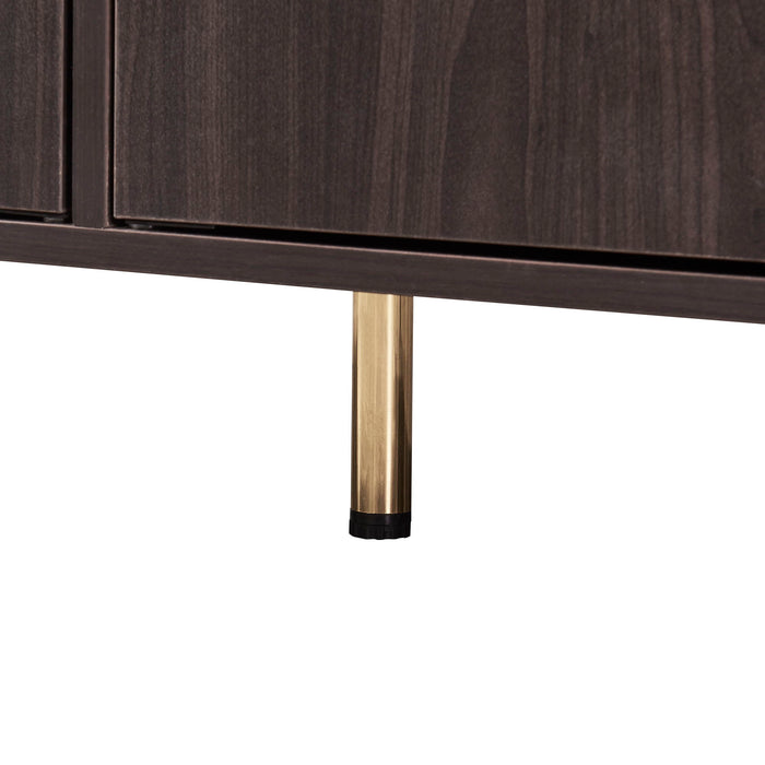 Trexm 58" L Sideboard With Gold Metal Legs And Handles Sufficient Storage Space Magnetic Suction Doors (Espresso)