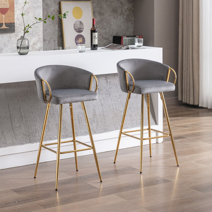 (Set of 2) Bar Stools, With Chrome Footrest And Base / Golden Leg Simple Bar Stool - Gray