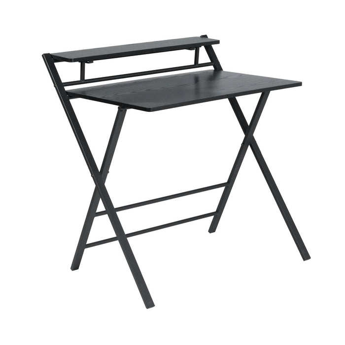 32.1" Folding Desk, 2 Tier Foldable Writing Table Assembled Saves Space For Home Office Study, Metal Frames / Wood Top Laptop Table Computer Desk, Black