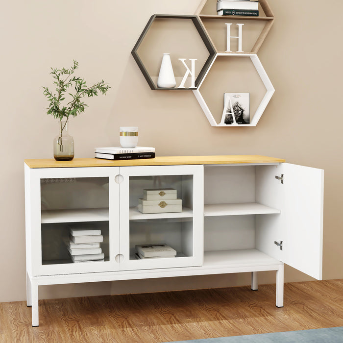 Dining Sideboard With 2 Glass Doors - White