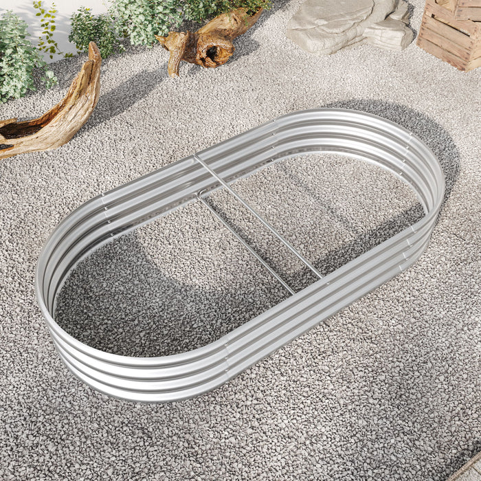 Raised Garden Bed Outdoor, Oval Large Metal Raised Planter Bed For For Plants, Vegetables And Flowers - Silver