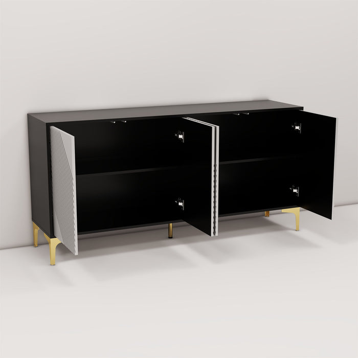 4 Door Black Blister Modern Side Cabinet