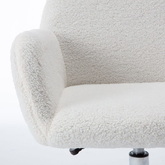Fluffy Office Desk Chair, Faux Fur Modern Swivel Armchair With Wheels, So Feet Comfy Fuzzy Elegant Accent Makeup Vanity Chairs For Women Girls, Home Living Dressing Room Bedroom, White Silver Leg