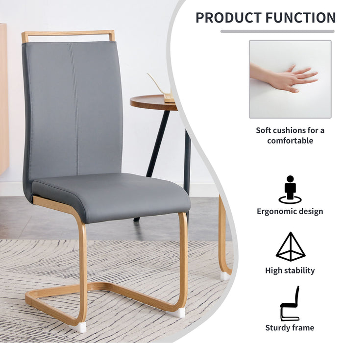 Wood Colored Mfc Desktop With Rubber Wooden Legs, Foldable Computer Desk, Foldable Office Desk, Modern PU Leather High Backrest So Feet Cushion Side Chair With Wood Grain Metal Legs