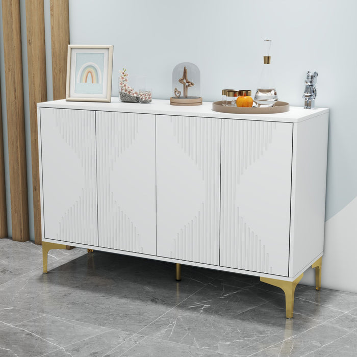 White Four Door Cream Style Side Cabinet