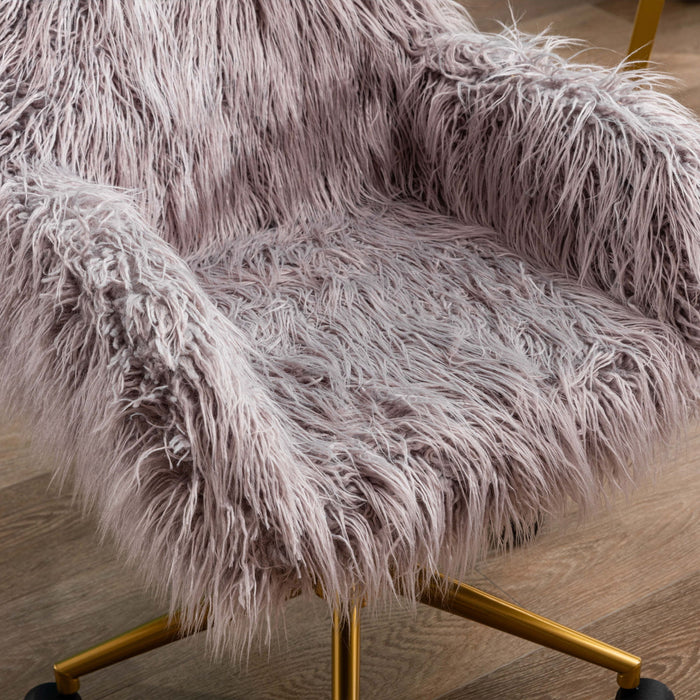 Fluffy Office Desk Chair, Faux Fur Modern Swivel Armchair With Wheels, So Feet Comfy Fuzzy Elegant Accent Makeup Vanity Chairs For Women Girls, Home Living Dressing Room Bedroom, Grey