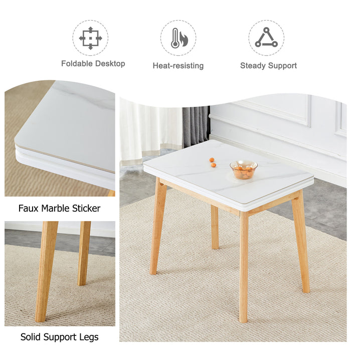 White Stone Burning Tabletop With Rubber Wooden Legs, Foldable Computer Desk, Foldable Office Desk, 4 Modern Chairs Can Rotate 360 Degrees The Seat Cushion Is Made Of PU Material