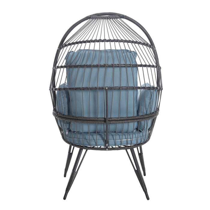 Coolmore Egg Chair Wicker Outdoor Indoor Oversized Large Lounger With Stand Cushion Egg Basket Chair 350Lbs Capacity For Patio, Garden Backyard Balcony, Blue