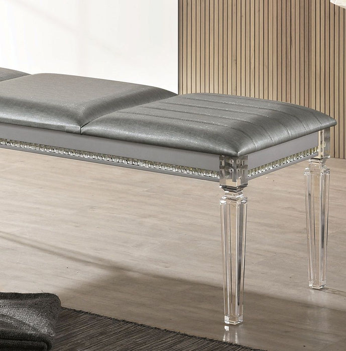 Antique Classic Silver Bench Only Contemporary Solid Wood Acrylic Legs Crystal And Mirror Accent