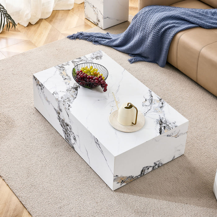 Modern MDF Coffee Table With Marble Pattern - 39.37X23.62X11.81 Inches - Stylish And Durable Design
