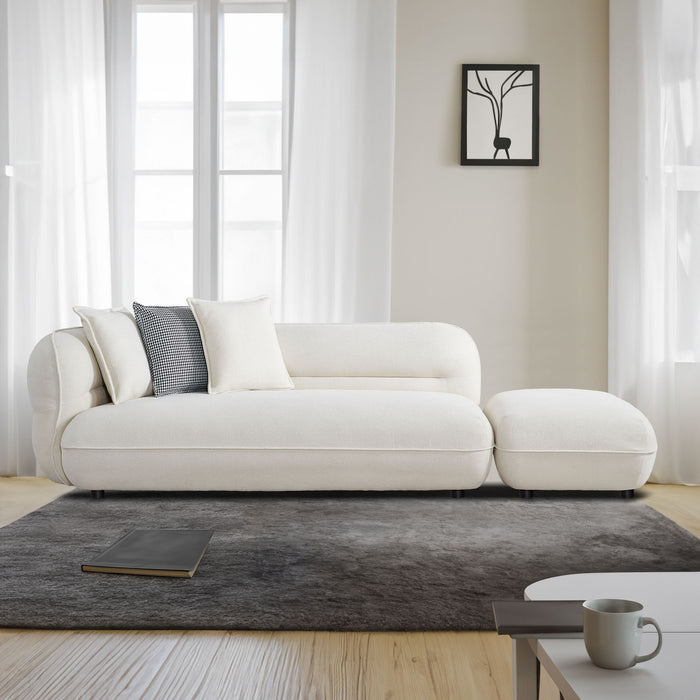Chenille Sofa With Ottoman For Living Room - White